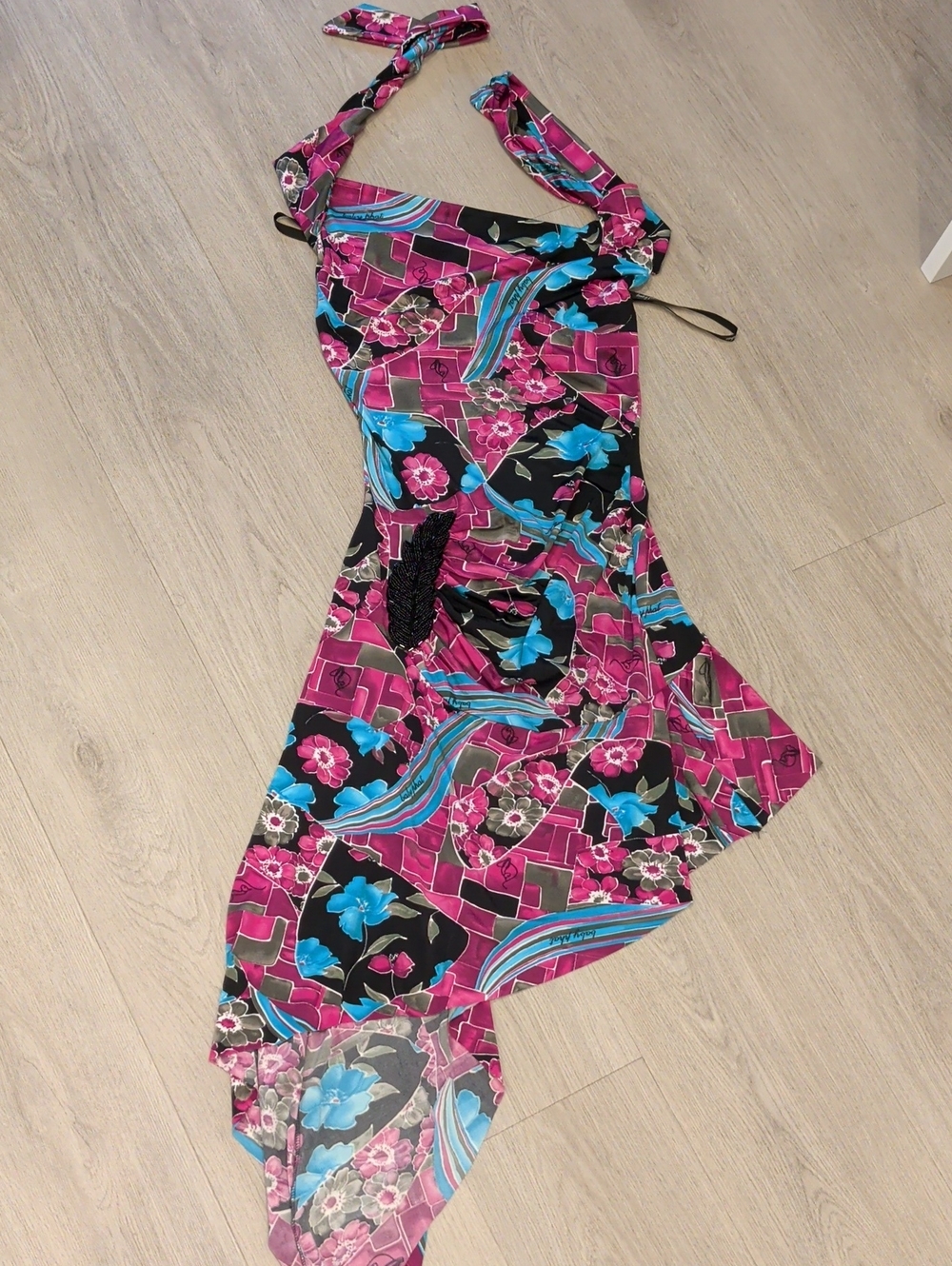 Baby Phat Pink and Blue Asymmetrical Halter Dress